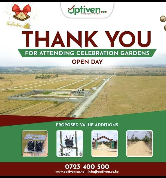 Optiven Group Assures Customers of Safe Plots at celebration Gardens ,Kitengela.