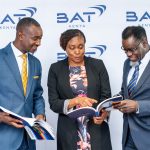 Rita Kavashe BAT Kenya Chairperson (middle), Crispin Achola BAT Kenya Managing Director (right), and Philemon Kipkemoi BAT Kenya Finance Director (left).