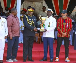 H.E President William Ruto, IG Douglas Kanja joined by CS Salim Mvurya and Mombasa Governor Abdulswamad Shariif during Mombasa international Show